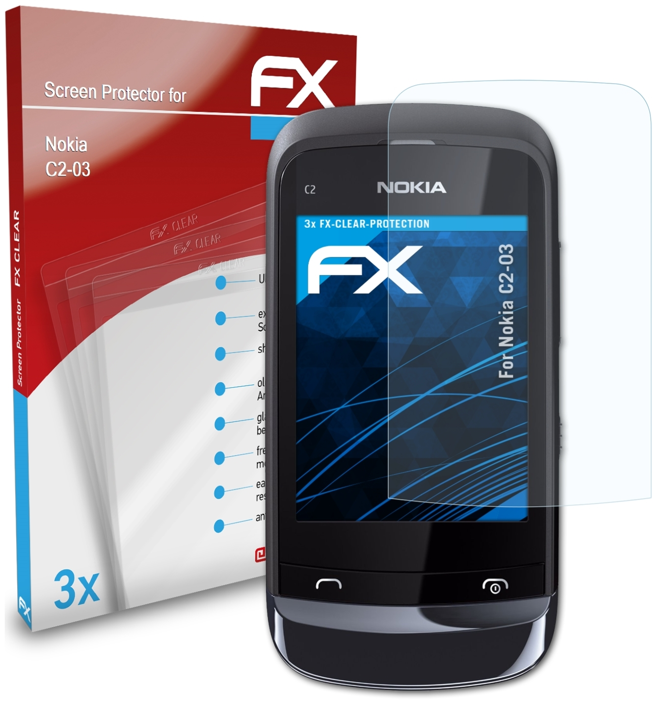 ATFOLIX FX-Clear Nokia Displayschutz(für C2-03) 3x