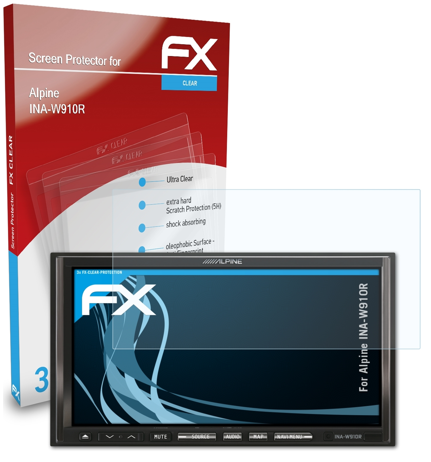3x ATFOLIX FX-Clear INA-W910R) Displayschutz(für Alpine