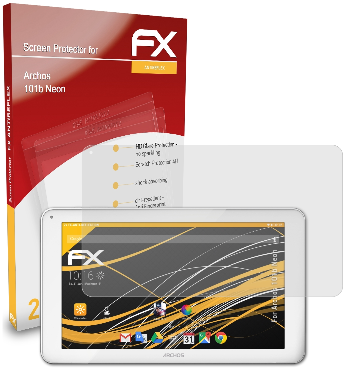 ATFOLIX 2x FX-Antireflex Displayschutz(für Archos 101b Neon)