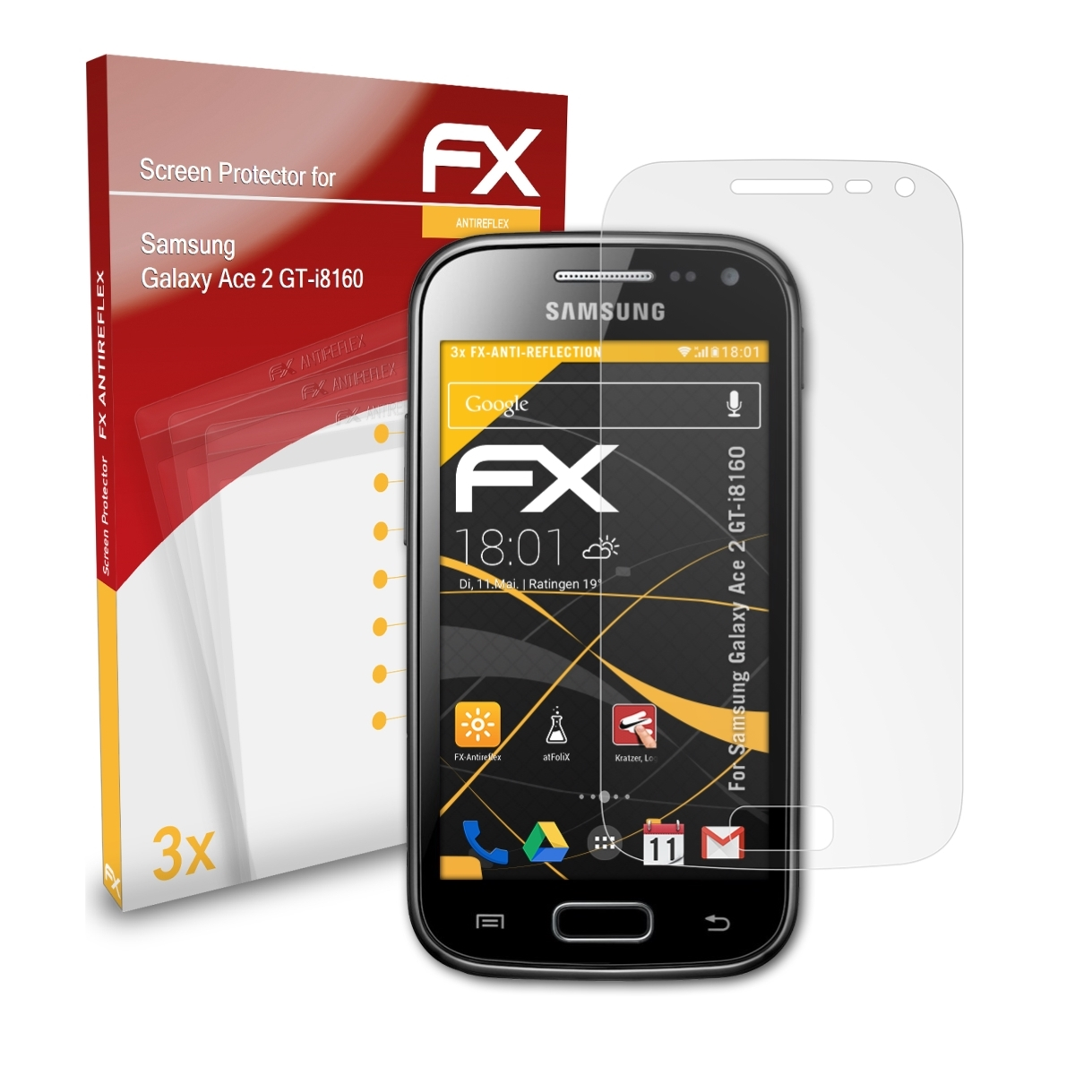 2 3x ATFOLIX Samsung (GT-i8160)) Galaxy Ace Displayschutz(für FX-Antireflex