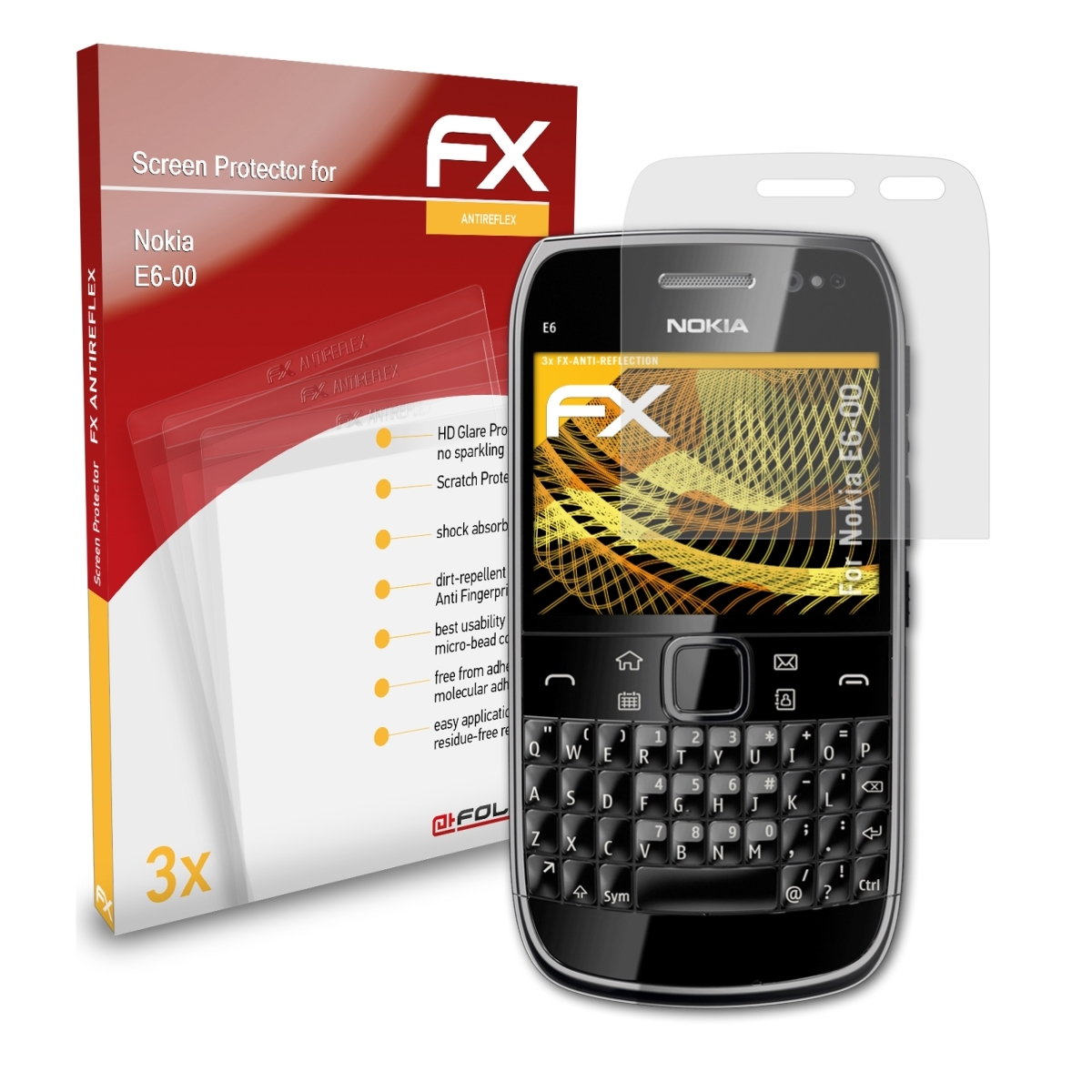 3x Nokia E6-00) FX-Antireflex Displayschutz(für ATFOLIX