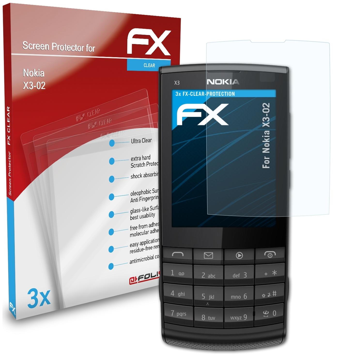ATFOLIX 3x X3-02) FX-Clear Displayschutz(für Nokia