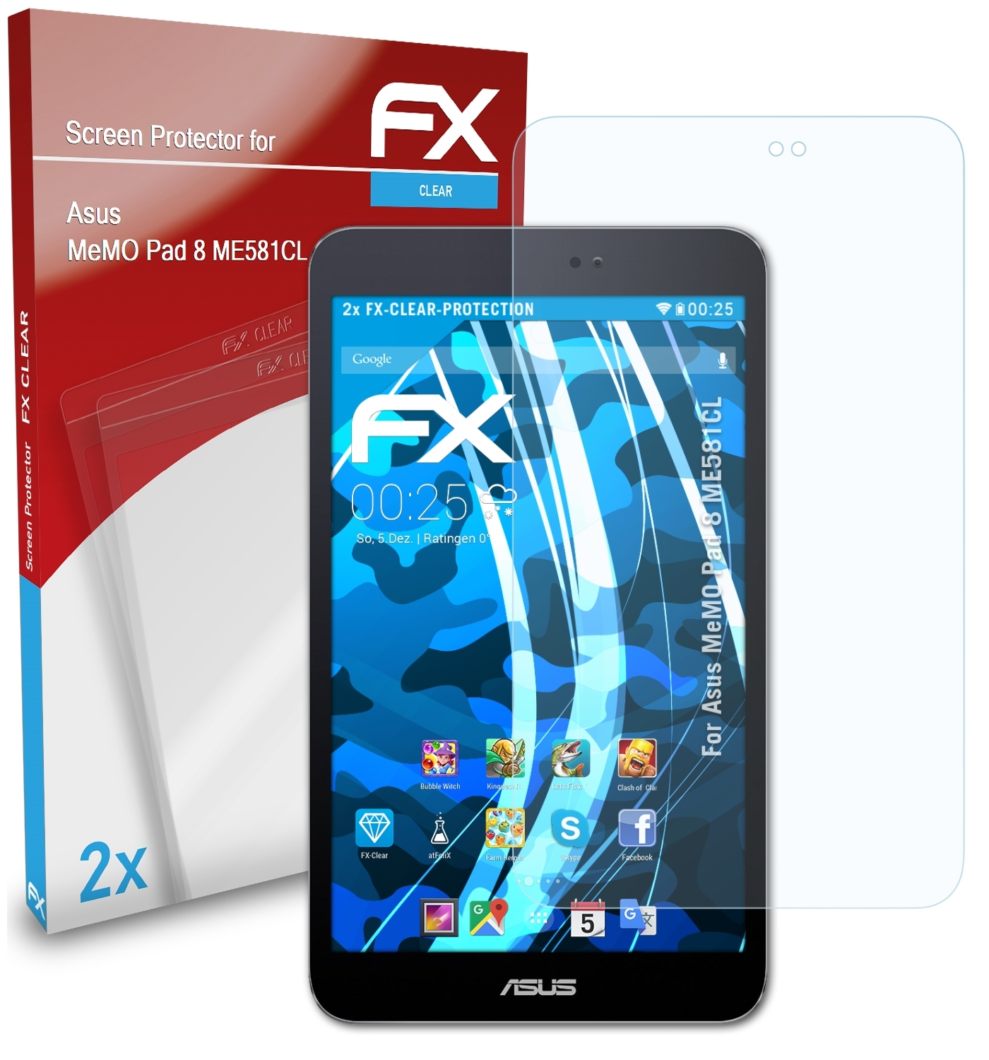 ATFOLIX 2x FX-Clear Displayschutz(für MeMO 8 (ME581CL)) Pad Asus