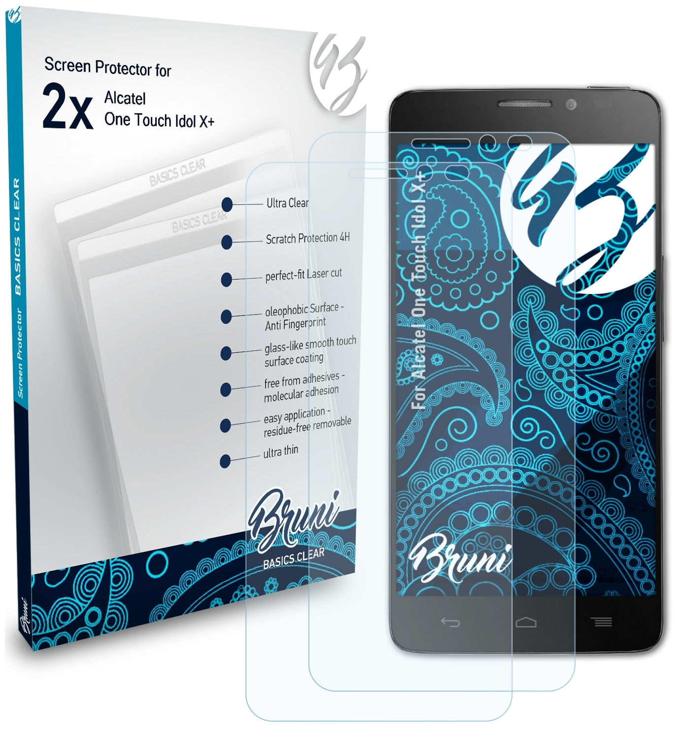 2x BRUNI Basics-Clear Idol Alcatel X+) Schutzfolie(für Touch One