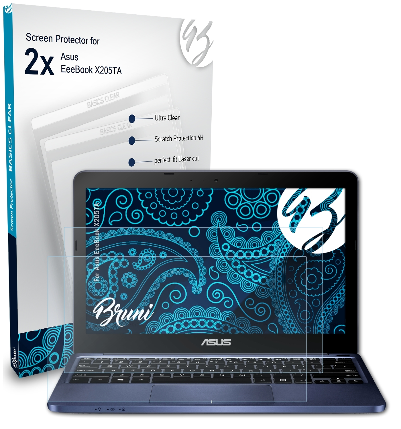 BRUNI 2x Basics-Clear Schutzfolie(für Asus EeeBook X205TA)