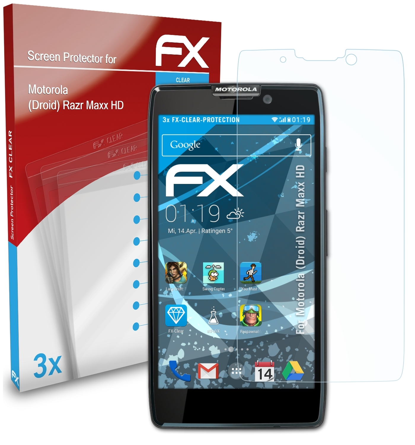 3x Razr Motorola ATFOLIX Displayschutz(für HD) FX-Clear Maxx (Droid)