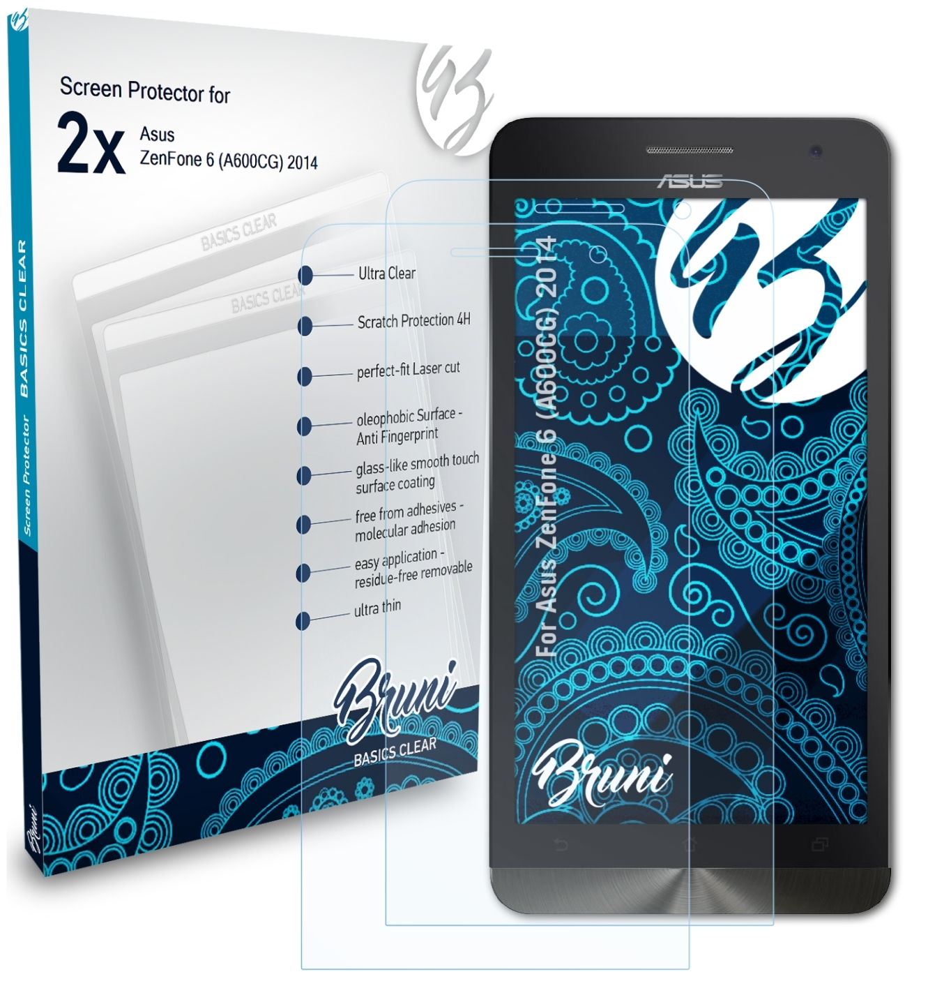 BRUNI 2x Basics-Clear (A600CG) 6 Asus (2014)) Schutzfolie(für ZenFone