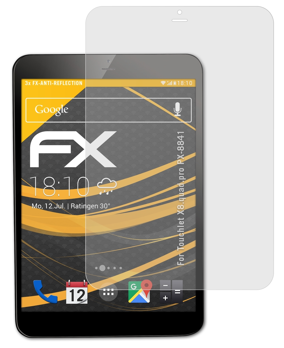 ATFOLIX 3x FX-Antireflex Displayschutz(für Touchlet (PX-8841)) X8.quad.pro