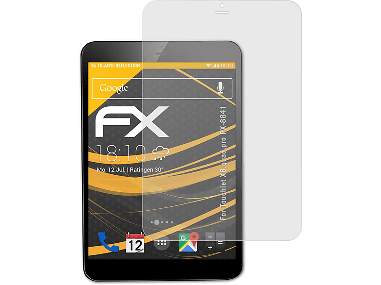 ATFOLIX 3x FX-Antireflex Displayschutz(für Touchlet X8.quad.pro (PX-8841))