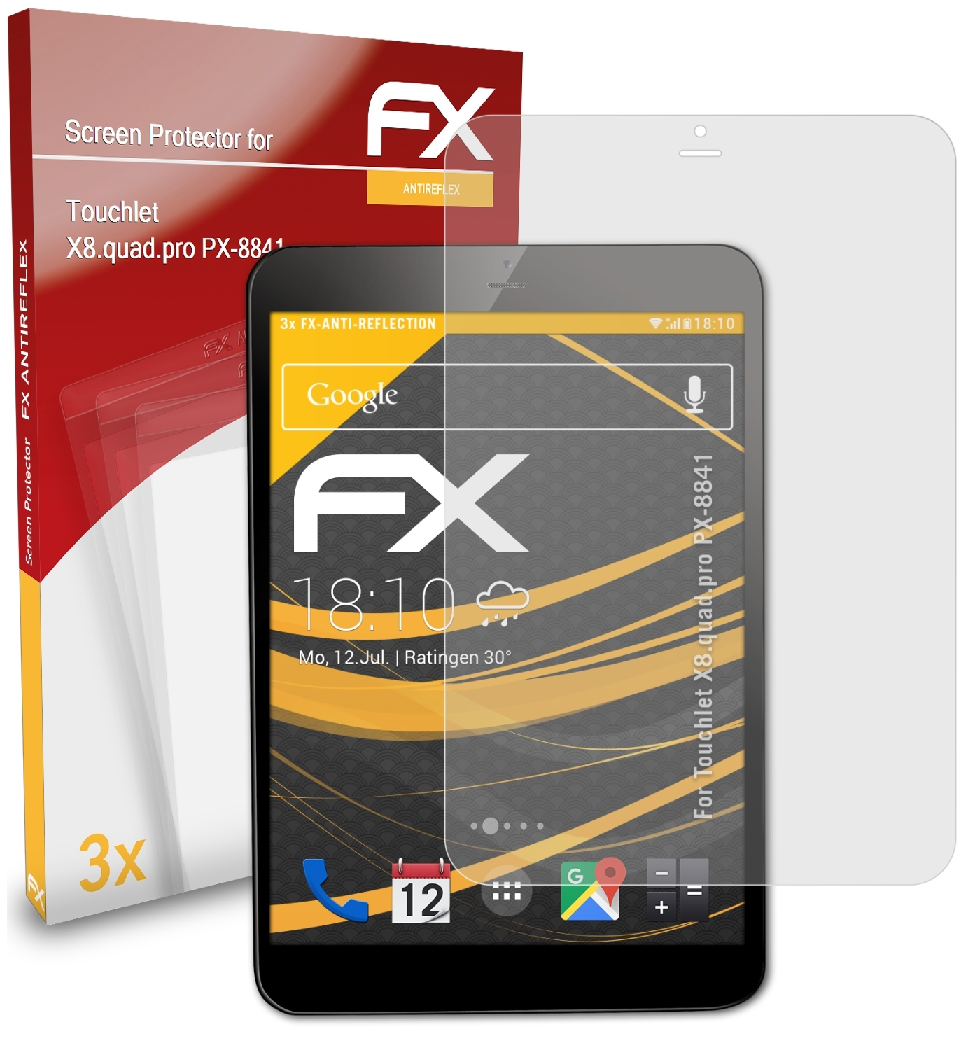 ATFOLIX 3x FX-Antireflex Displayschutz(für Touchlet (PX-8841)) X8.quad.pro