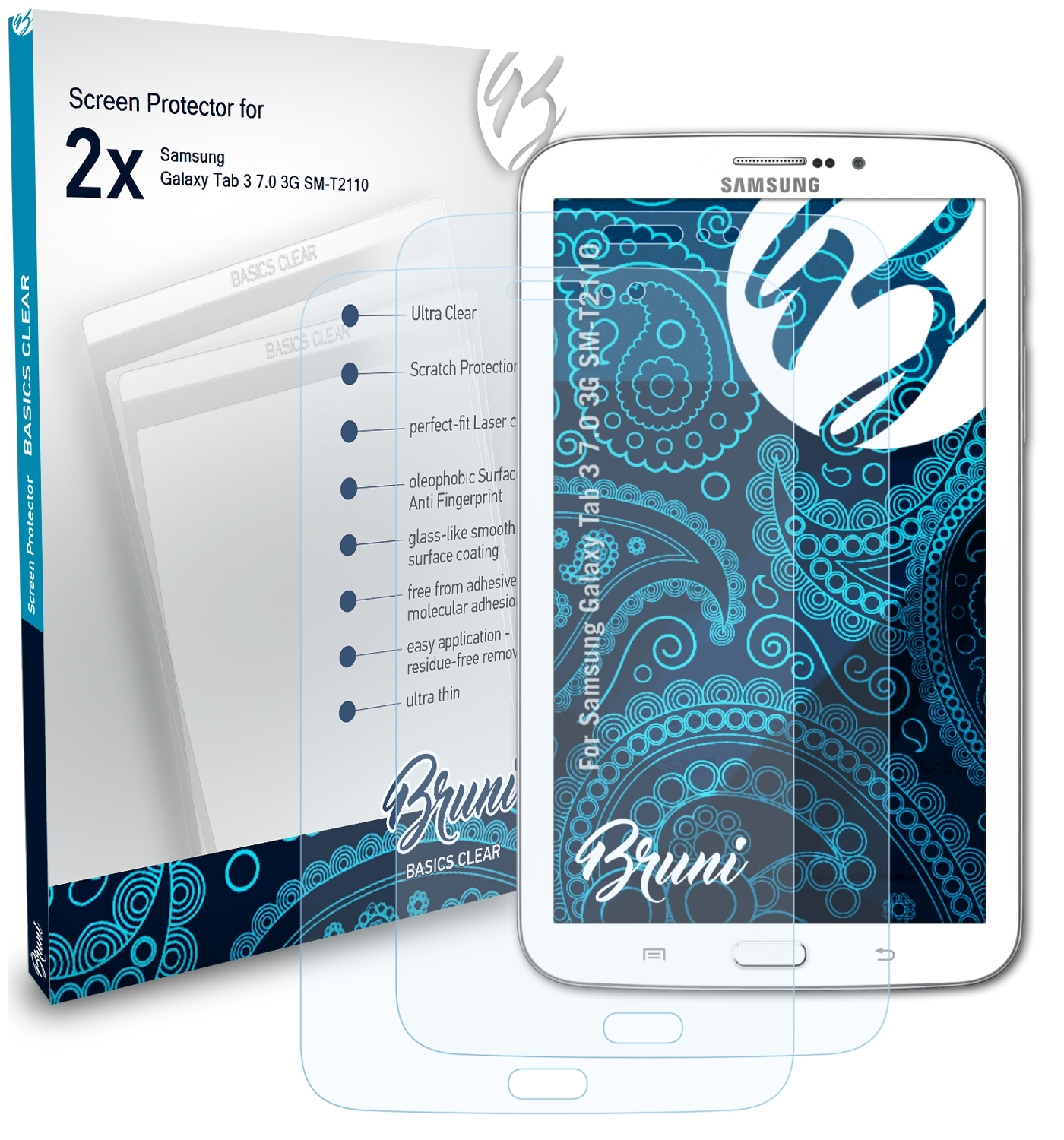 BRUNI 2x Basics-Clear SM-T2110)) Schutzfolie(für 3 Galaxy Samsung 7.0 (3G Tab