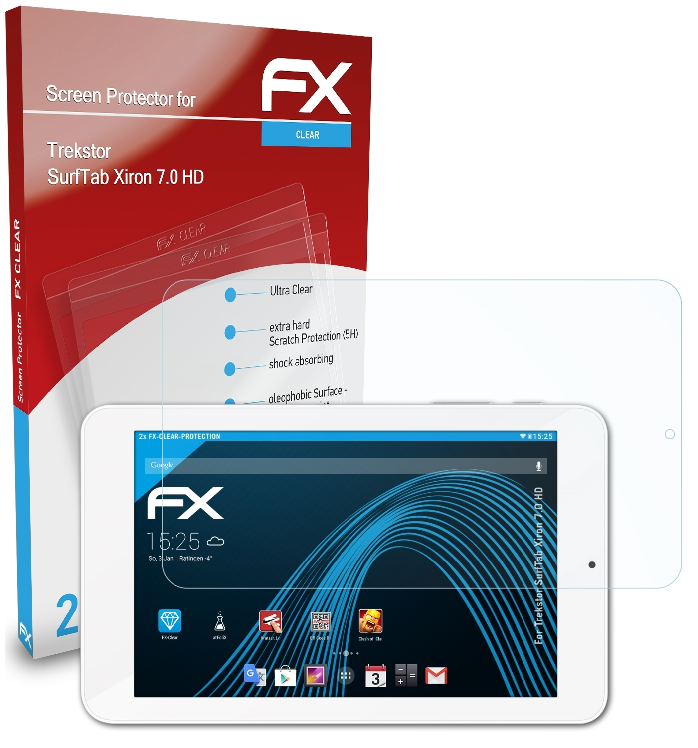 ATFOLIX 2x FX-Clear Trekstor HD) Xiron 7.0 SurfTab Displayschutz(für