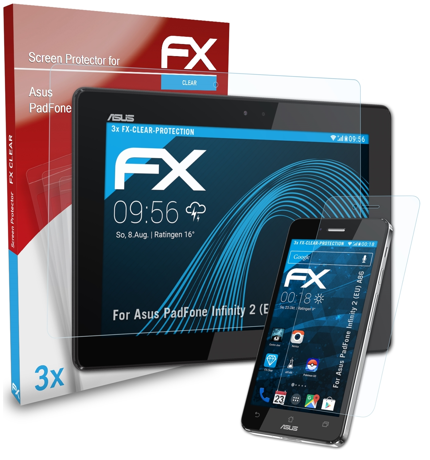 ATFOLIX 3x FX-Clear (EU) Displayschutz(für Asus 2 Infinity PadFone (A86))