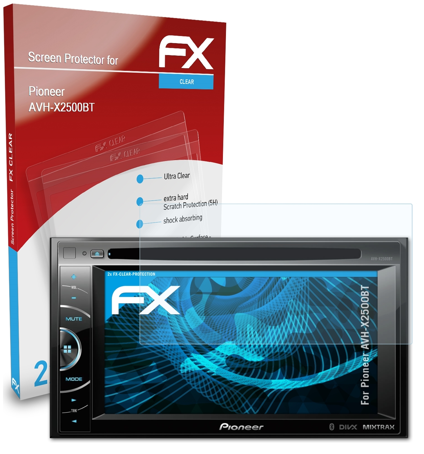 Pioneer AVH-X2500BT) ATFOLIX FX-Clear 2x Displayschutz(für