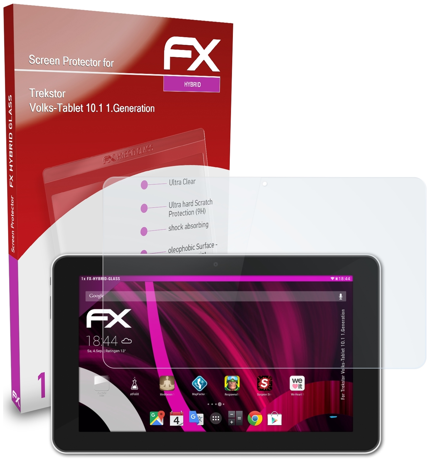 ATFOLIX FX-Hybrid-Glass Schutzglas(für Trekstor Volks-Tablet 10.1 (1.Generation))