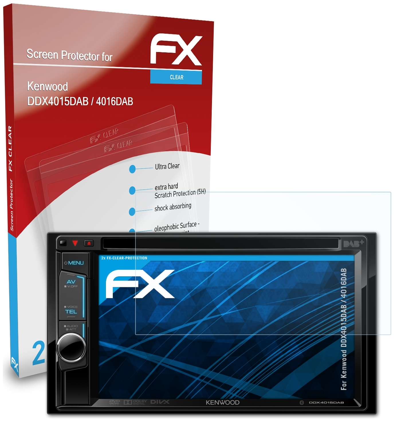 ATFOLIX 2x FX-Clear / Kenwood Displayschutz(für 4016DAB) DDX4015DAB