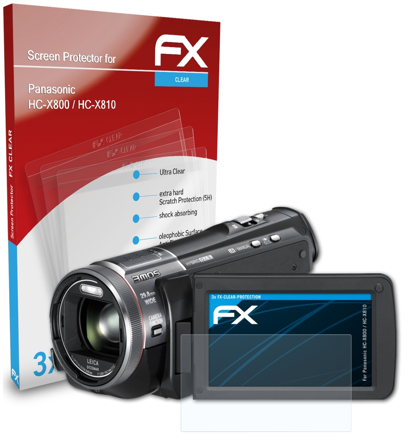 / 3x Panasonic Displayschutz(für ATFOLIX HC-X800 FX-Clear HC-X810)