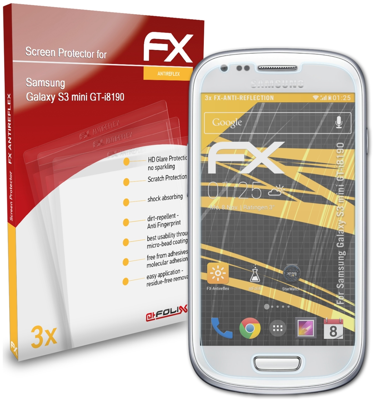 3x FX-Antireflex S3 Samsung ATFOLIX Galaxy Displayschutz(für (GT-i8190)) mini