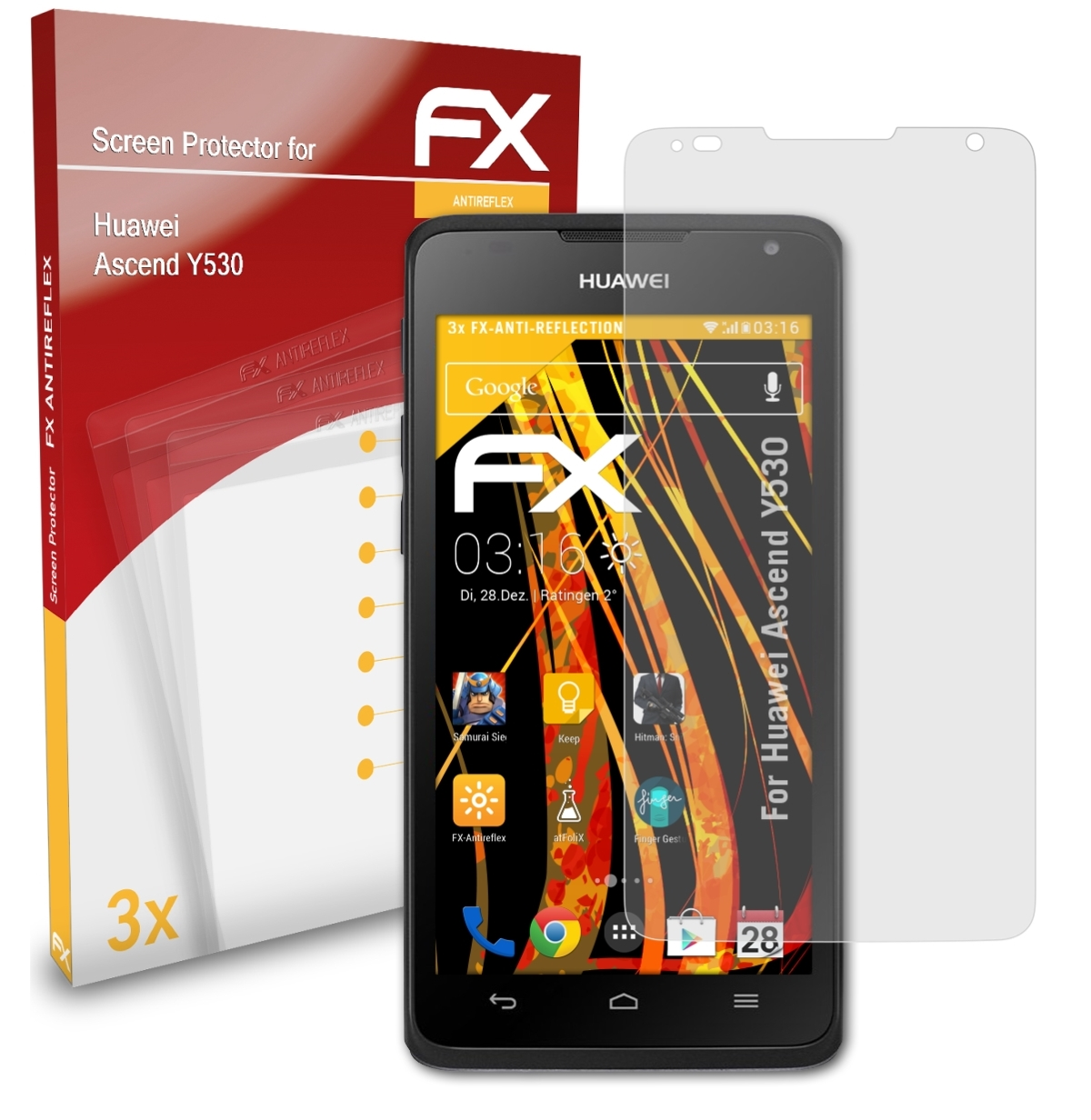 ATFOLIX 3x FX-Antireflex Huawei Y530) Ascend Displayschutz(für