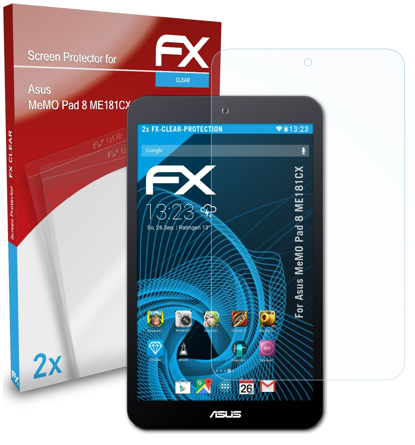 ATFOLIX 2x Displayschutz(für FX-Clear MeMO (ME181CX)) Asus 8 Pad