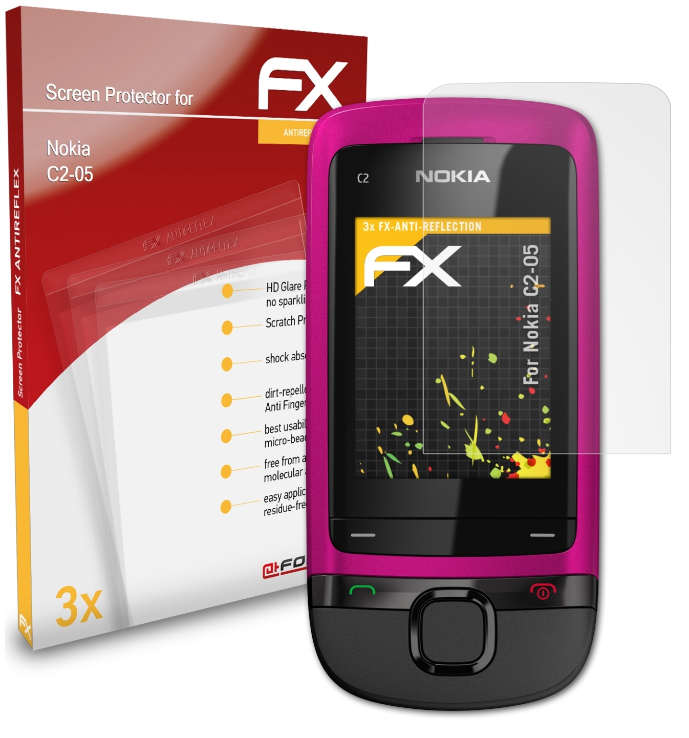 ATFOLIX 3x FX-Antireflex Displayschutz(für Nokia C2-05)
