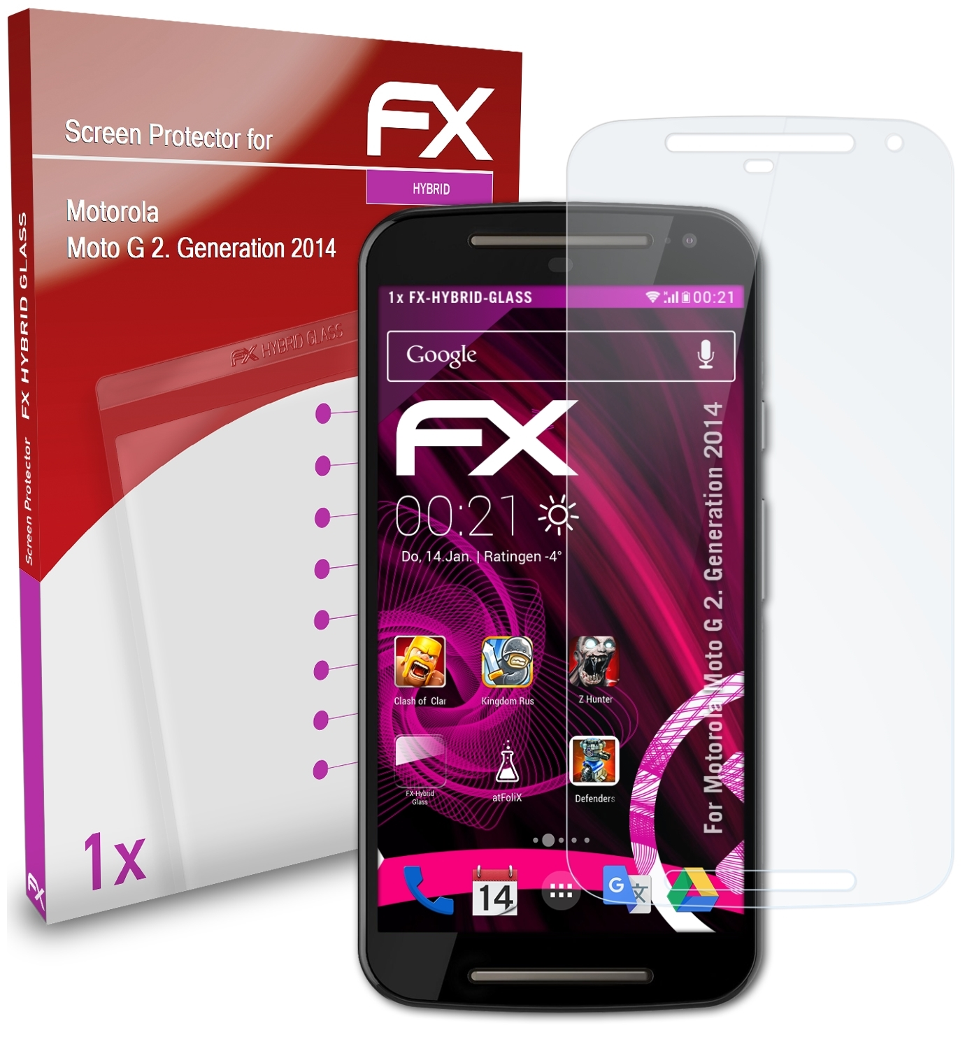 Schutzglas(für Motorola 2014)) Moto ATFOLIX FX-Hybrid-Glass G Generation (2.