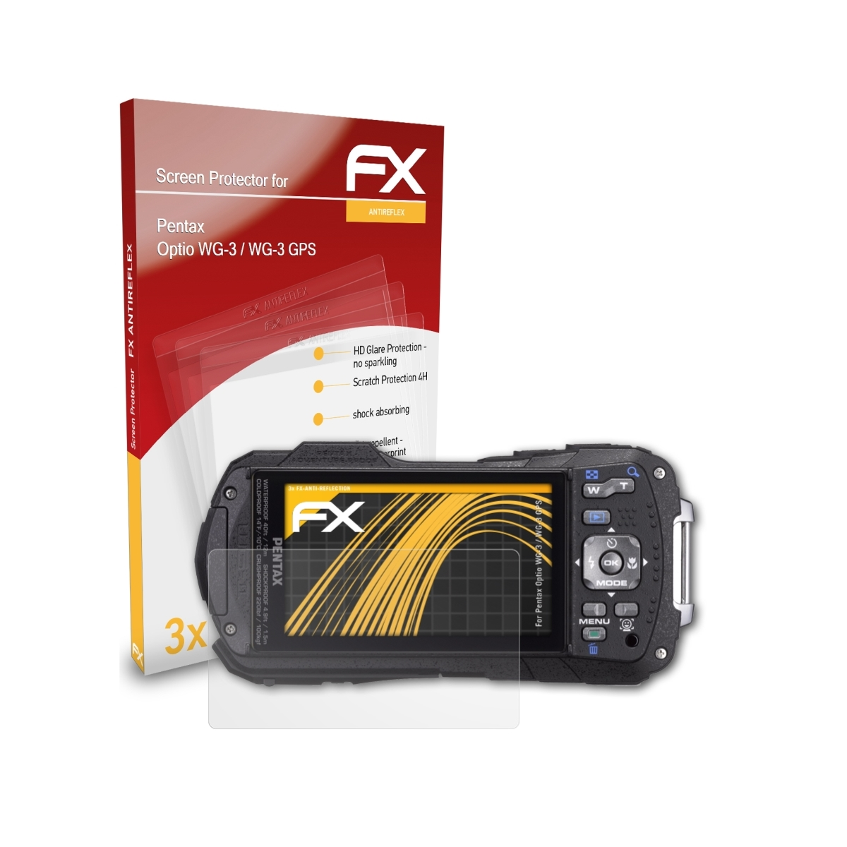 ATFOLIX 3x WG-3 FX-Antireflex / WG-3 Displayschutz(für Pentax GPS) Optio