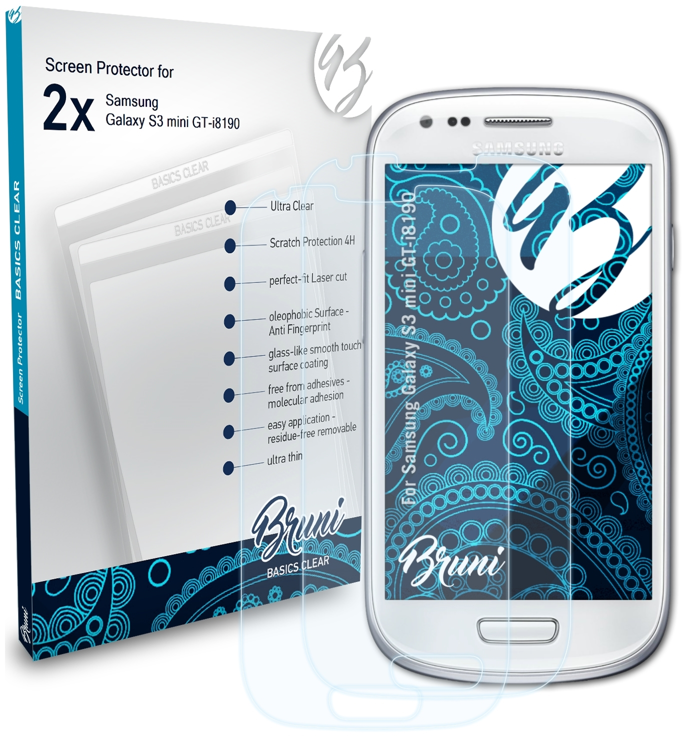 BRUNI 2x Basics-Clear Galaxy mini Samsung Schutzfolie(für (GT-i8190)) S3