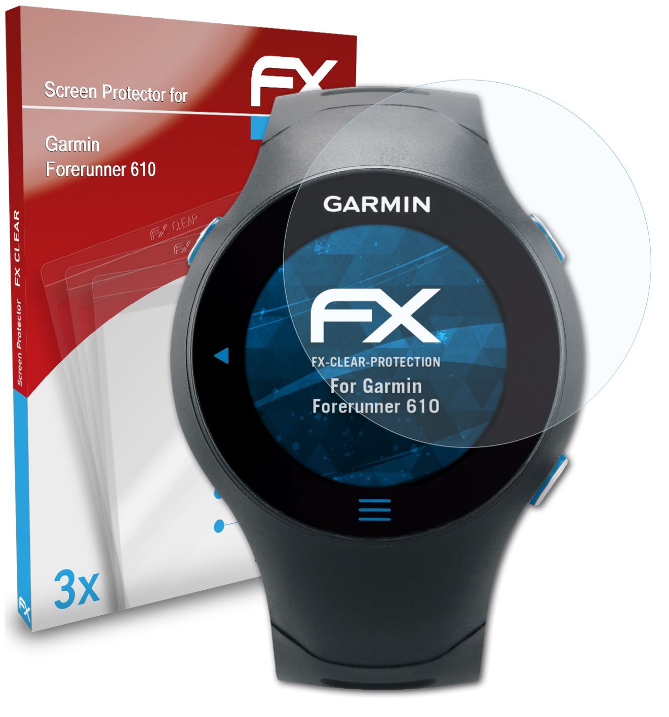 3x 610) Garmin Displayschutz(für Forerunner ATFOLIX FX-Clear