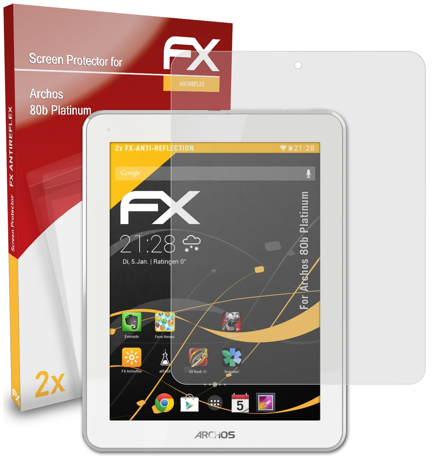 ATFOLIX 2x FX-Antireflex 80b Archos Platinum) Displayschutz(für