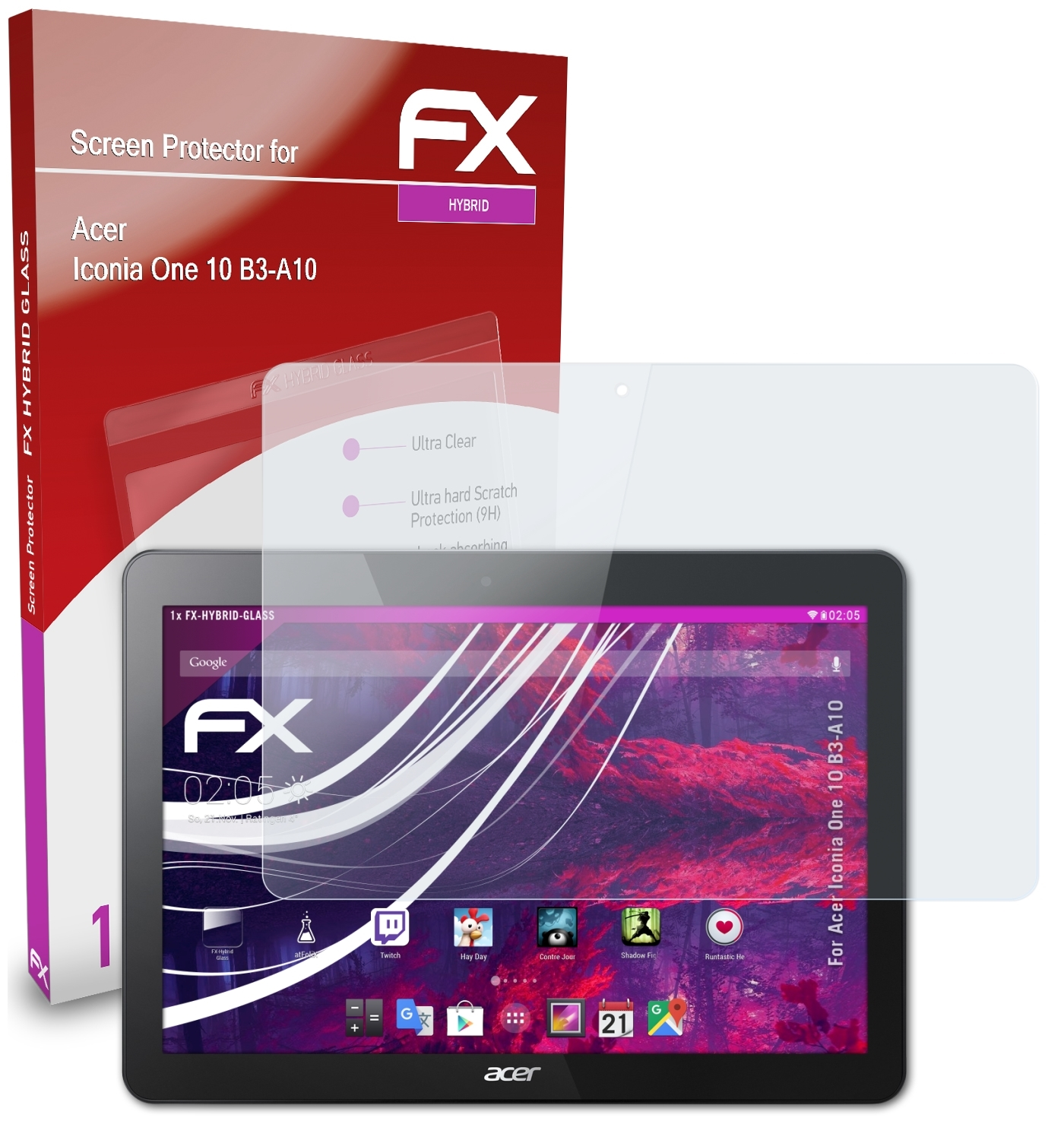 10 FX-Hybrid-Glass Iconia ATFOLIX Acer (B3-A10)) One Schutzglas(für