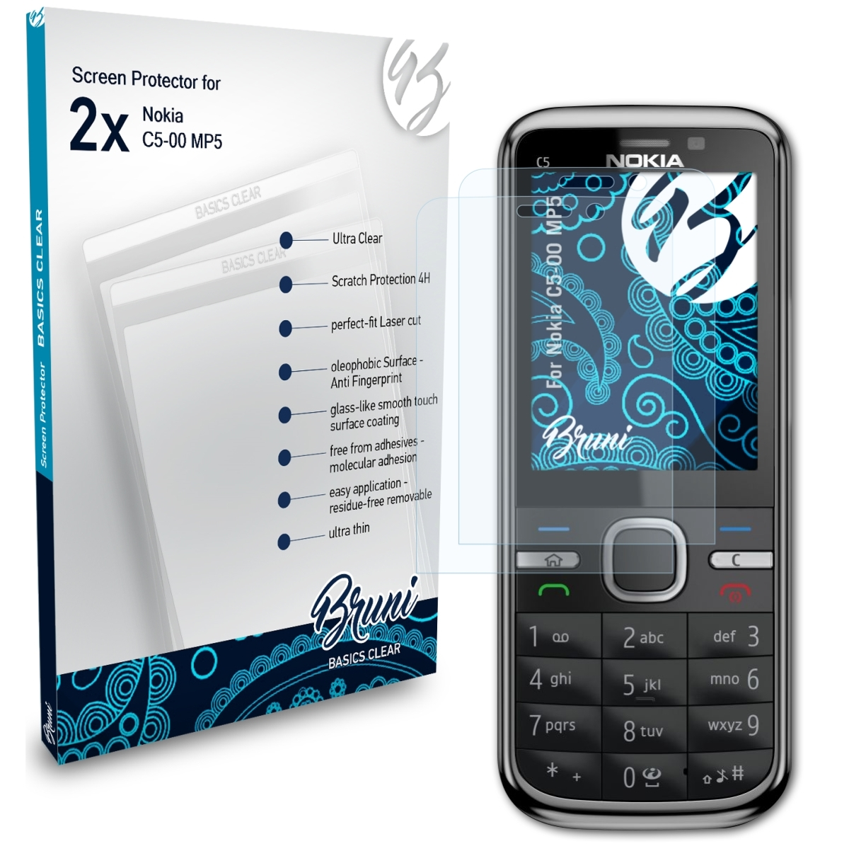 Basics-Clear BRUNI MP5) Nokia 2x Schutzfolie(für C5-00