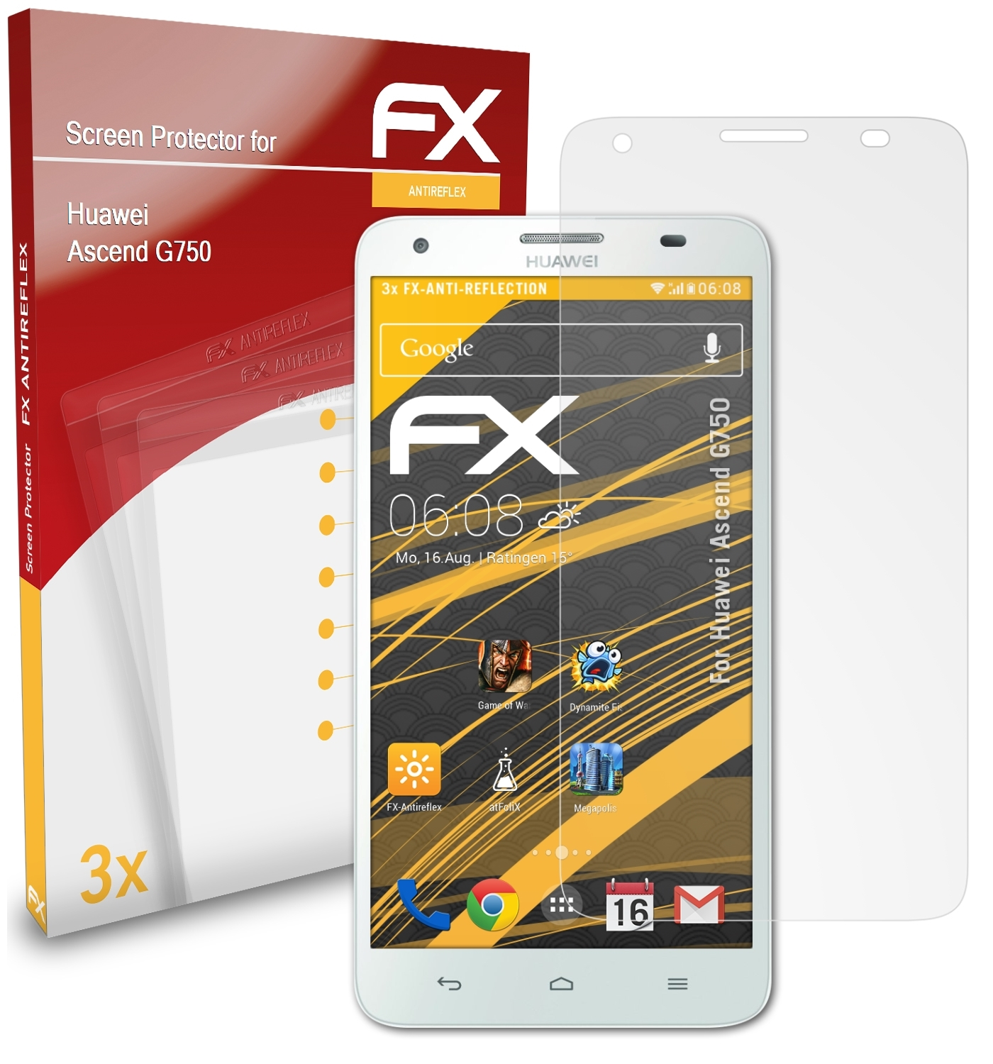 ATFOLIX 3x FX-Antireflex Displayschutz(für G750) Ascend Huawei