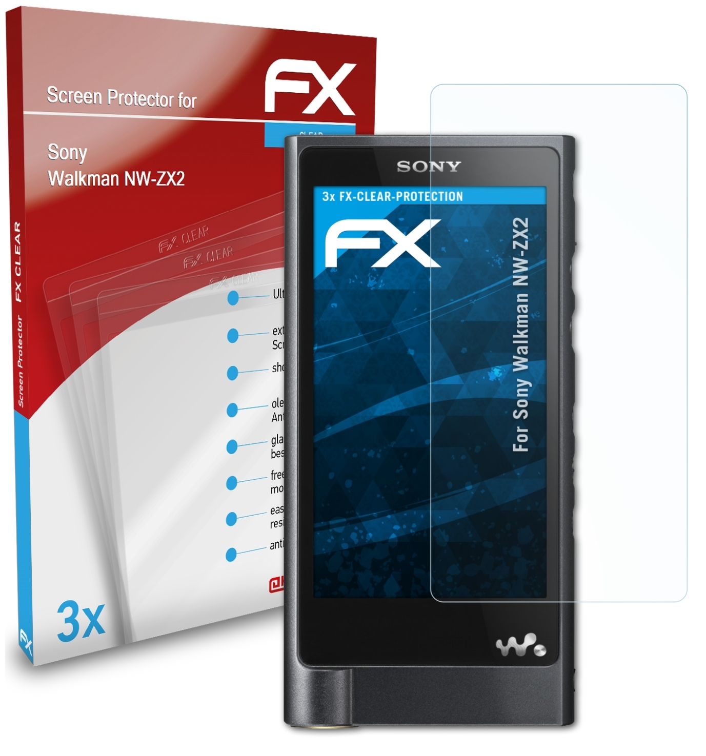 NW-ZX2) Walkman Displayschutz(für ATFOLIX Sony FX-Clear 3x
