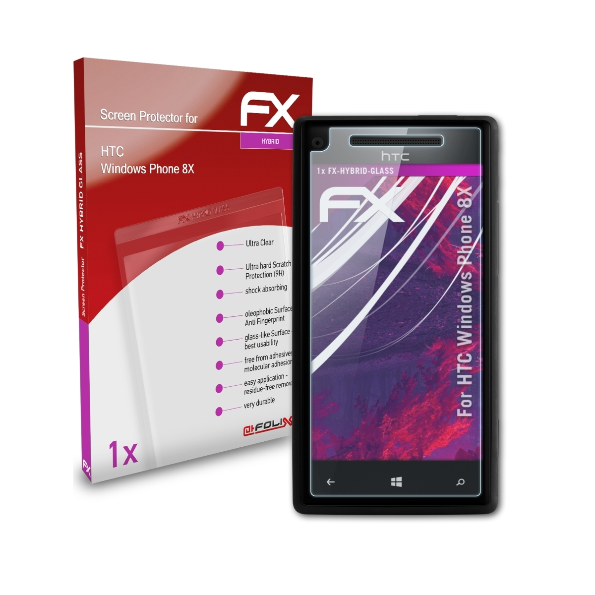 8X) ATFOLIX Phone Schutzglas(für HTC FX-Hybrid-Glass Windows