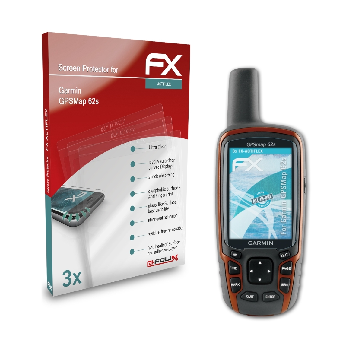 ATFOLIX 3x FX-ActiFleX Displayschutz(für Garmin 62s) GPSMap