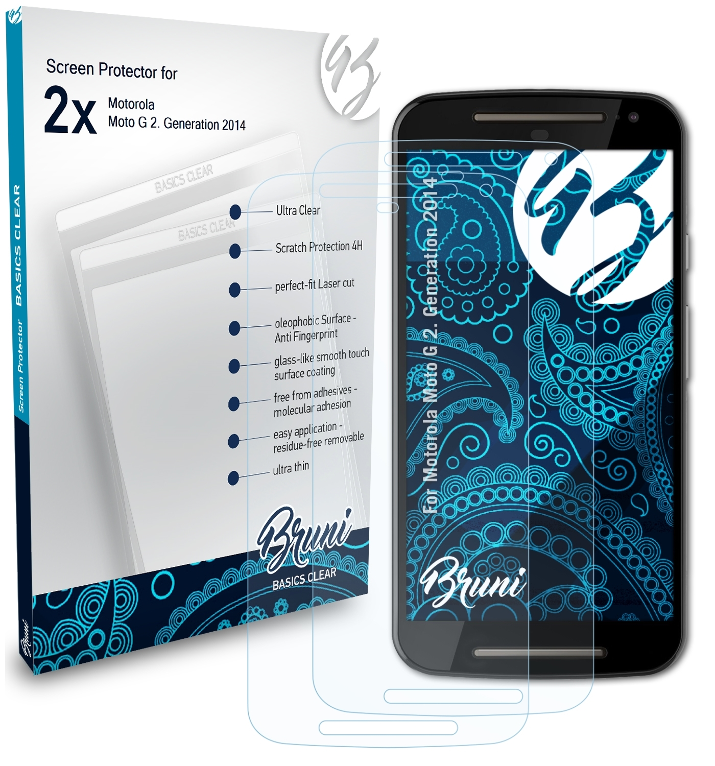 BRUNI 2x Basics-Clear Schutzfolie(für Moto G (2. Generation 2014)) Motorola