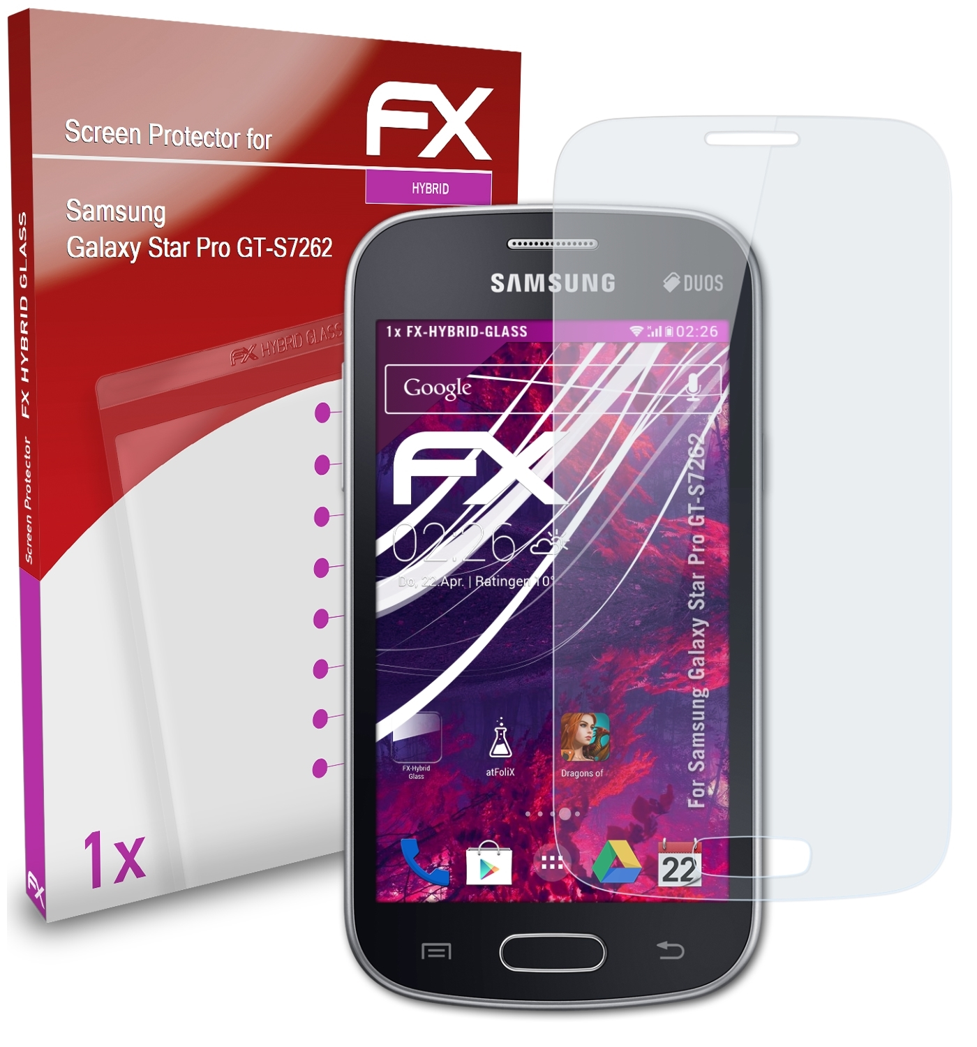 Galaxy (GT-S7262)) Schutzglas(für FX-Hybrid-Glass Pro Star ATFOLIX Samsung