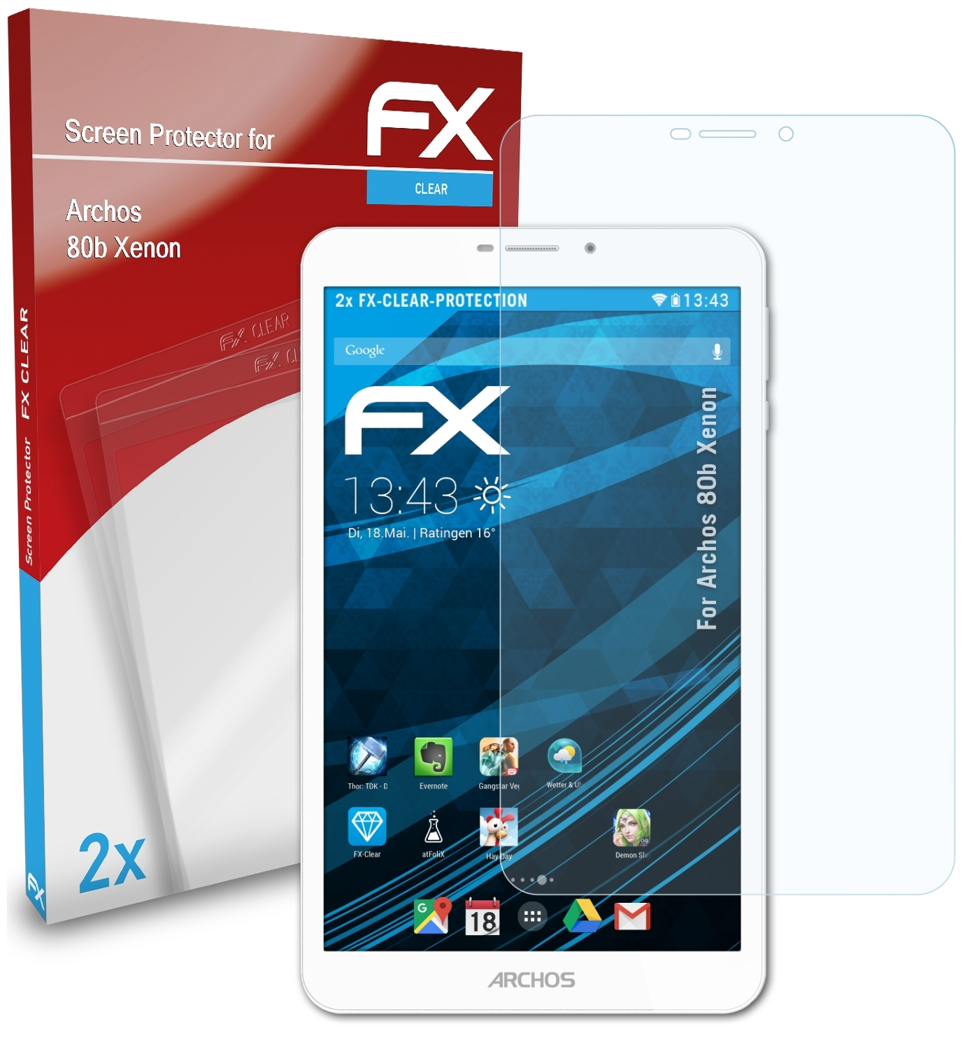 ATFOLIX 2x FX-Clear 80b Archos Displayschutz(für Xenon)