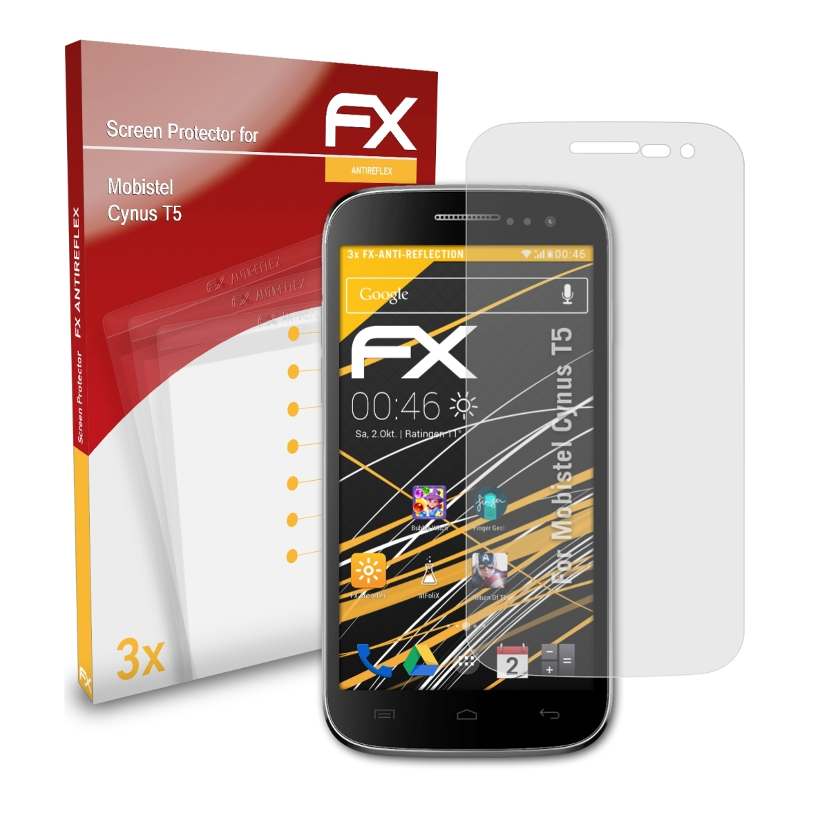 ATFOLIX 3x FX-Antireflex Mobistel Displayschutz(für Cynus T5)