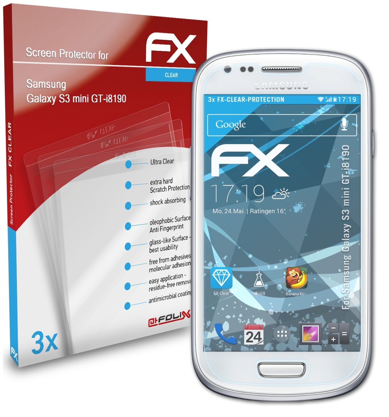 mini S3 FX-Clear 3x ATFOLIX Displayschutz(für (GT-i8190)) Samsung Galaxy