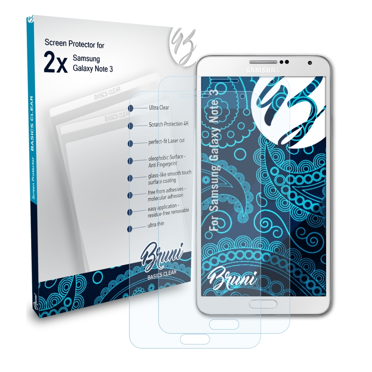 BRUNI 2x Basics-Clear Note Samsung Galaxy 3) Schutzfolie(für