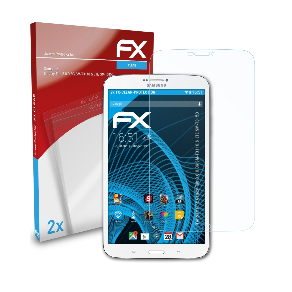 (3G FX-Clear 3 Displayschutz(für Galaxy ATFOLIX & 8.0 SM-T3150)) 2x LTE SM-T3110 Samsung Tab