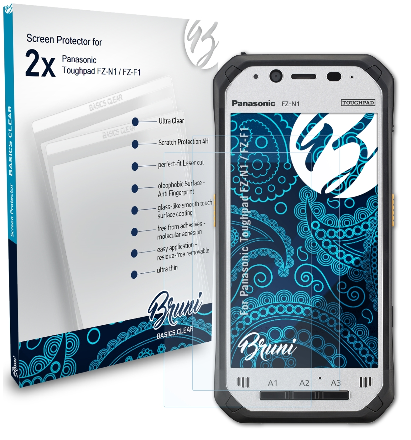 BRUNI 2x Basics-Clear Schutzfolie(für Panasonic FZ-N1 Toughpad / FZ-F1)