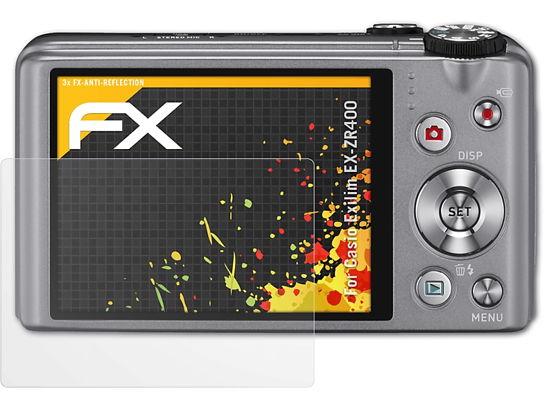 ATFOLIX 3x FX-Antireflex Displayschutz(für Casio Exilim EX-ZR400)