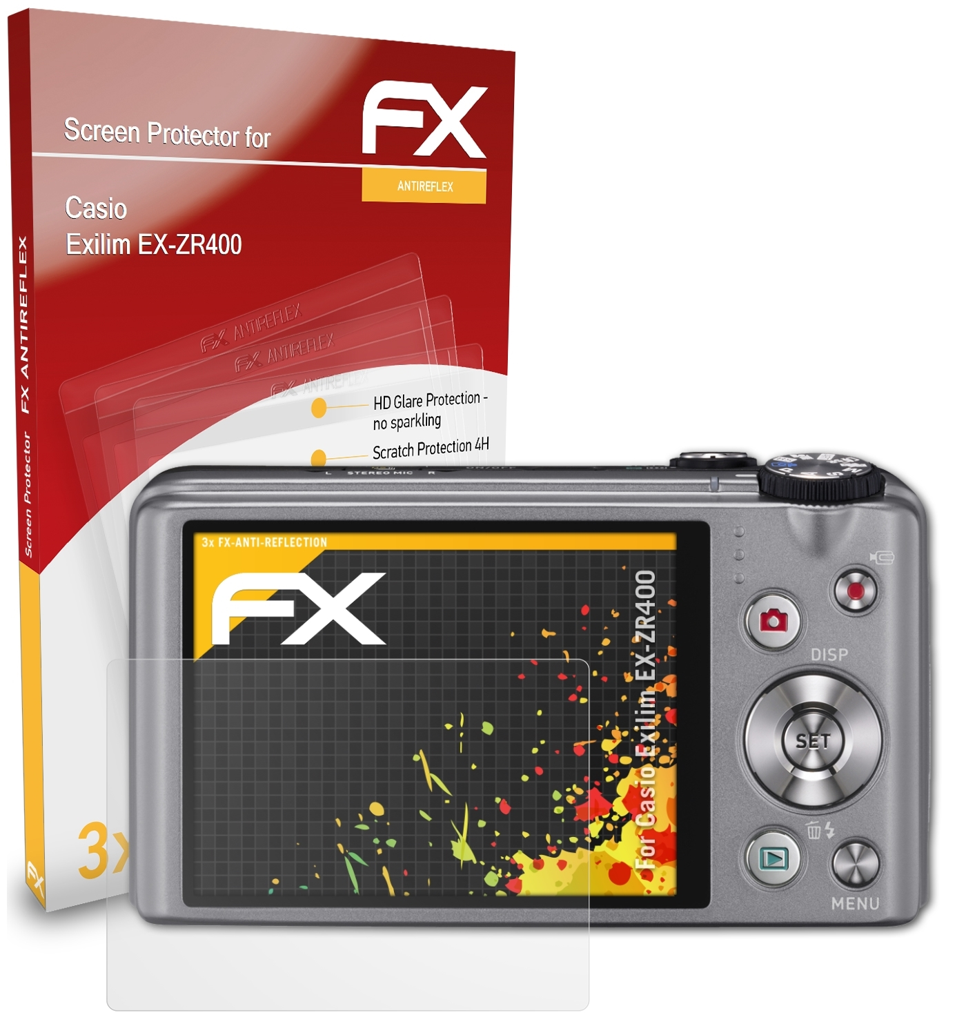 FX-Antireflex Casio Displayschutz(für Exilim ATFOLIX EX-ZR400) 3x