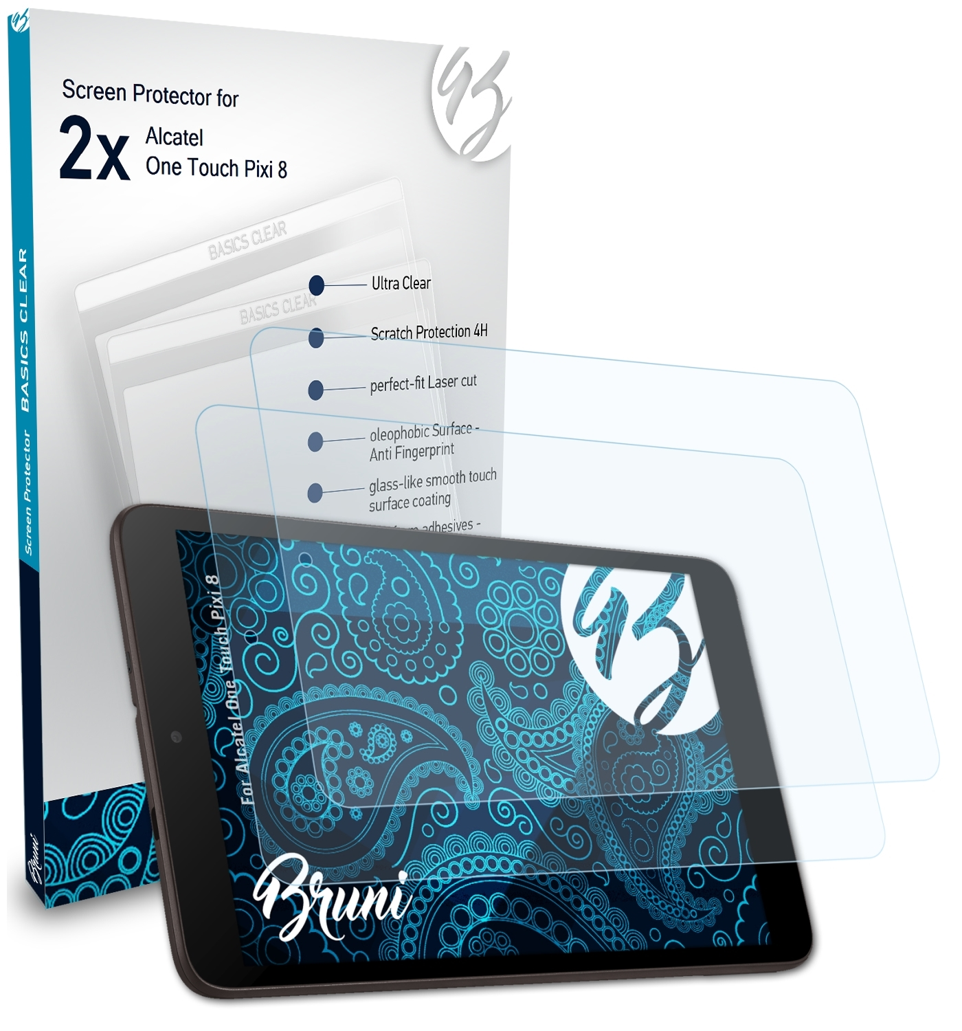 BRUNI 2x Basics-Clear Schutzfolie(für 8) Touch One Alcatel Pixi
