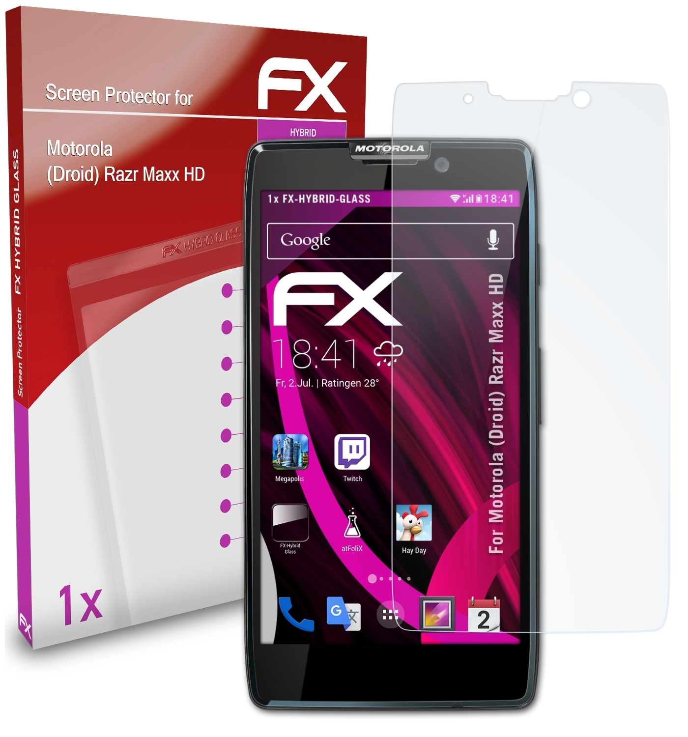 Schutzglas(für Maxx Razr Motorola (Droid) HD) FX-Hybrid-Glass ATFOLIX