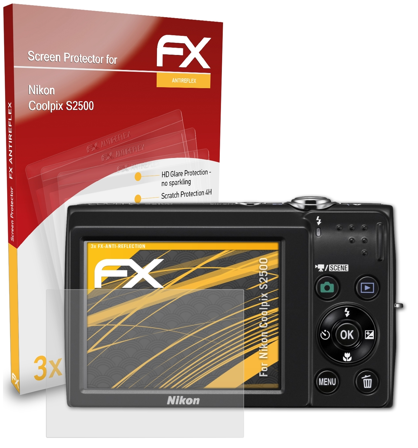 Coolpix S2500) ATFOLIX 3x FX-Antireflex Displayschutz(für Nikon