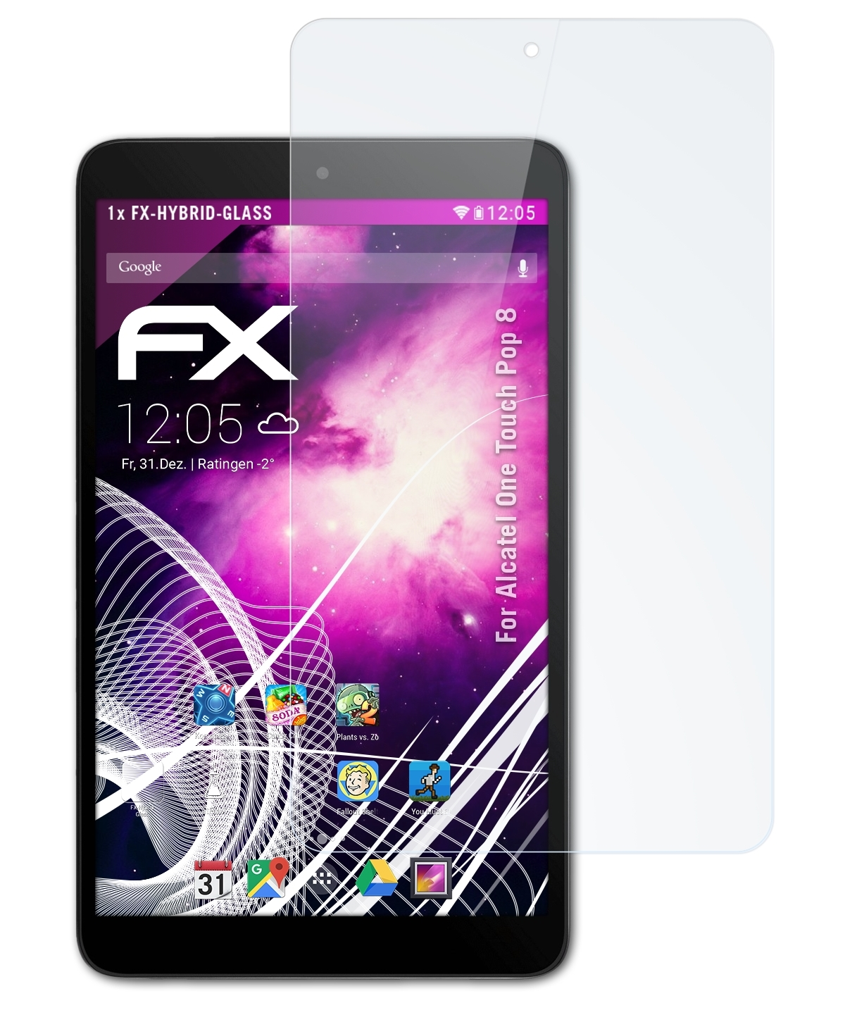 ATFOLIX FX-Hybrid-Glass Schutzglas(für Alcatel One Pop 8) Touch